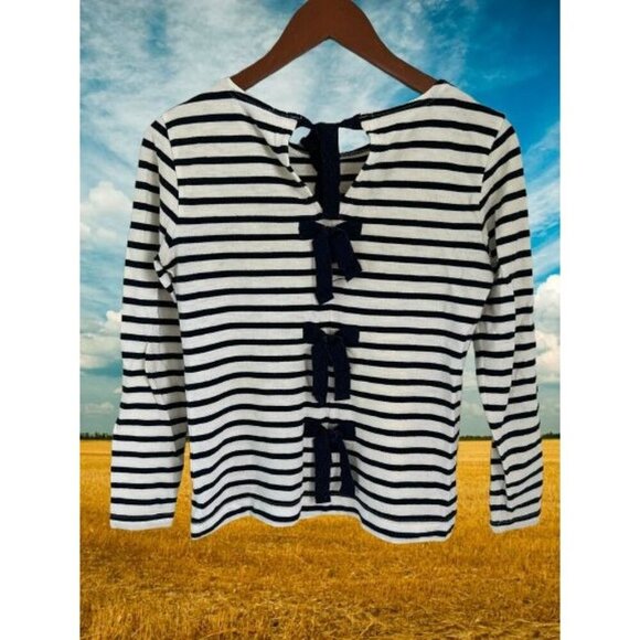 J.Crew Nautical Top Navy & White Striped Long-Sleeve Bow-Back Crewneck Size XSma - Picture 1 of 9